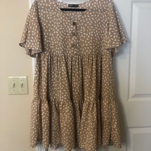 Tan Sundress Dalmatian Print Button Dress